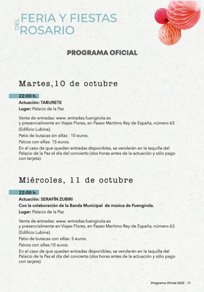 Feria del Rosario 2023 - Program October 10th and 11th