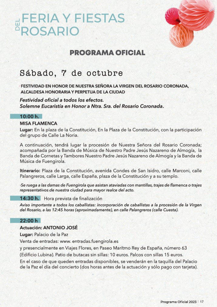 Feria del Rosario 2023 - Program October 7th