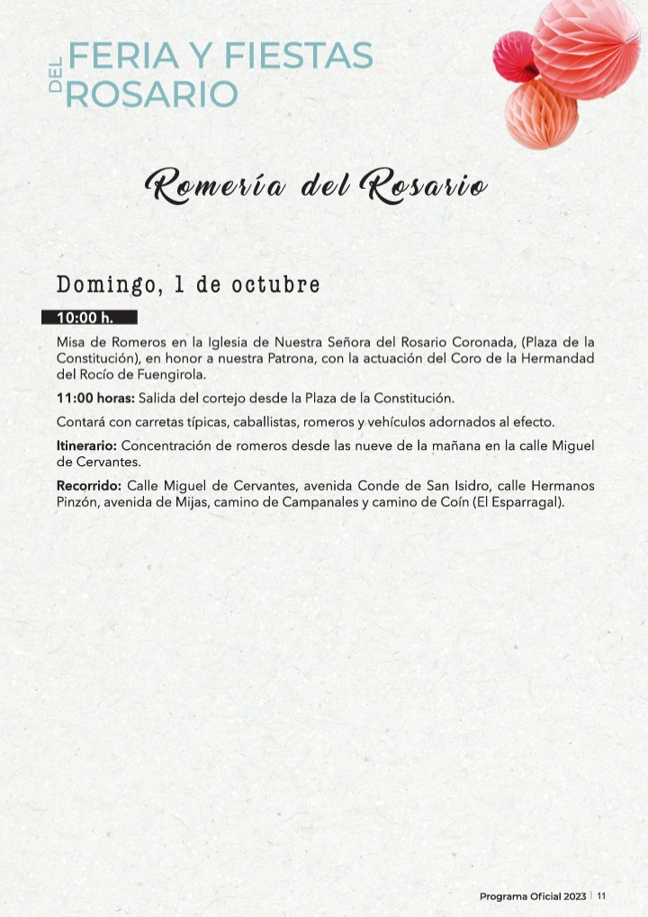 Feria del Rosario 2023 - Program October 1st