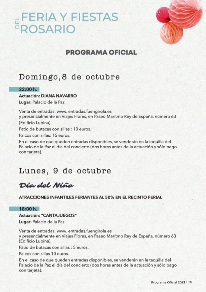 Feria del Rosario 2023 - Program October 8th and 9th