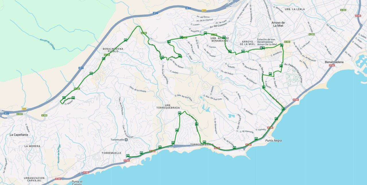 Bus and train cards: the M-103 bus line in Benalmadena