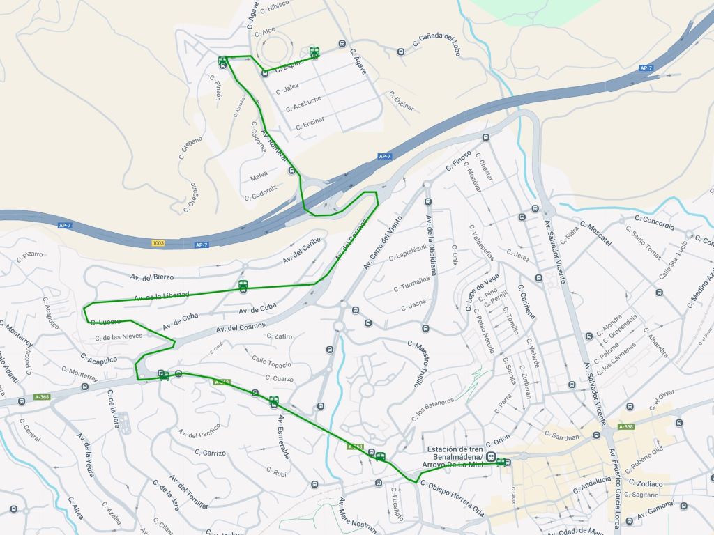 Bus and train cards: the M-107 bus line in Benalmadena