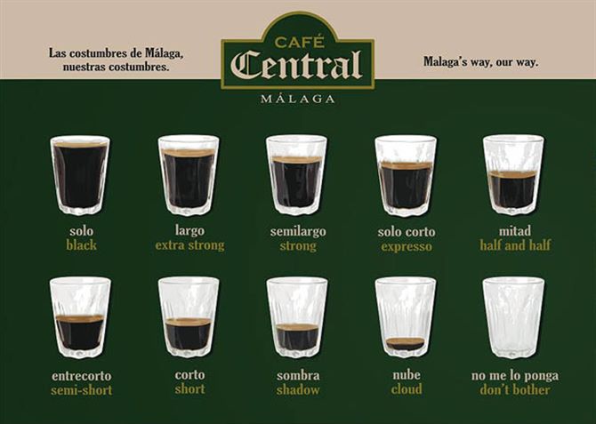 Spanish breakfast - coffee glasses with different amounts of beverage