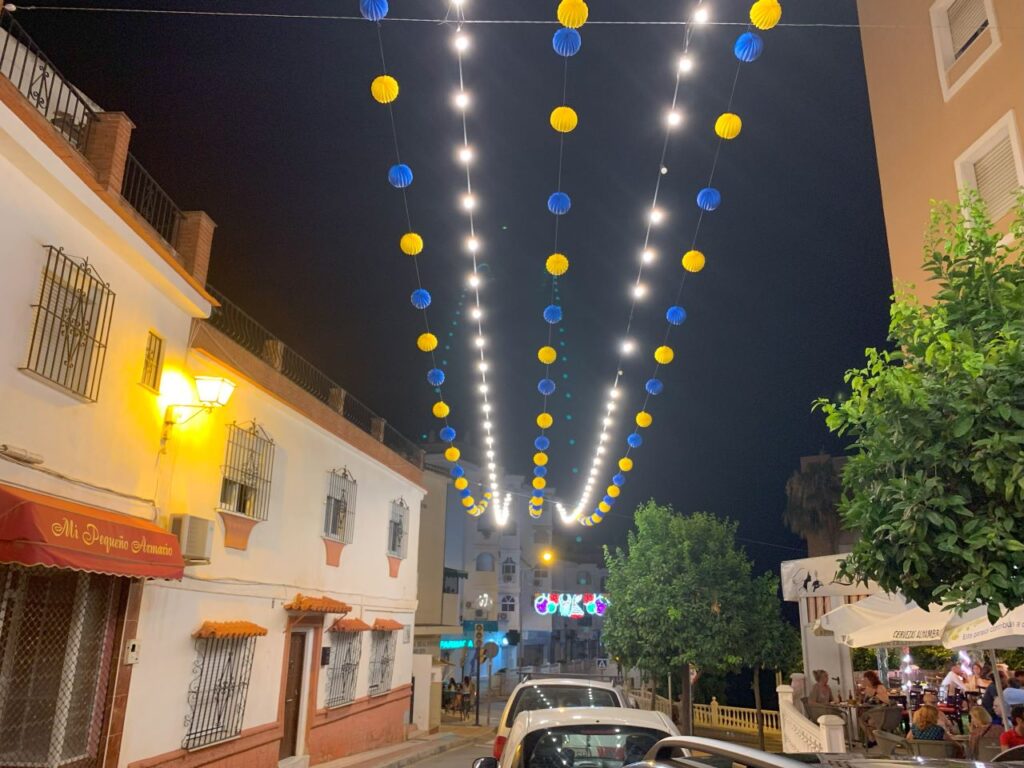 Summer on the Costa del Sol - a street illuminated for Benalmadena's fair