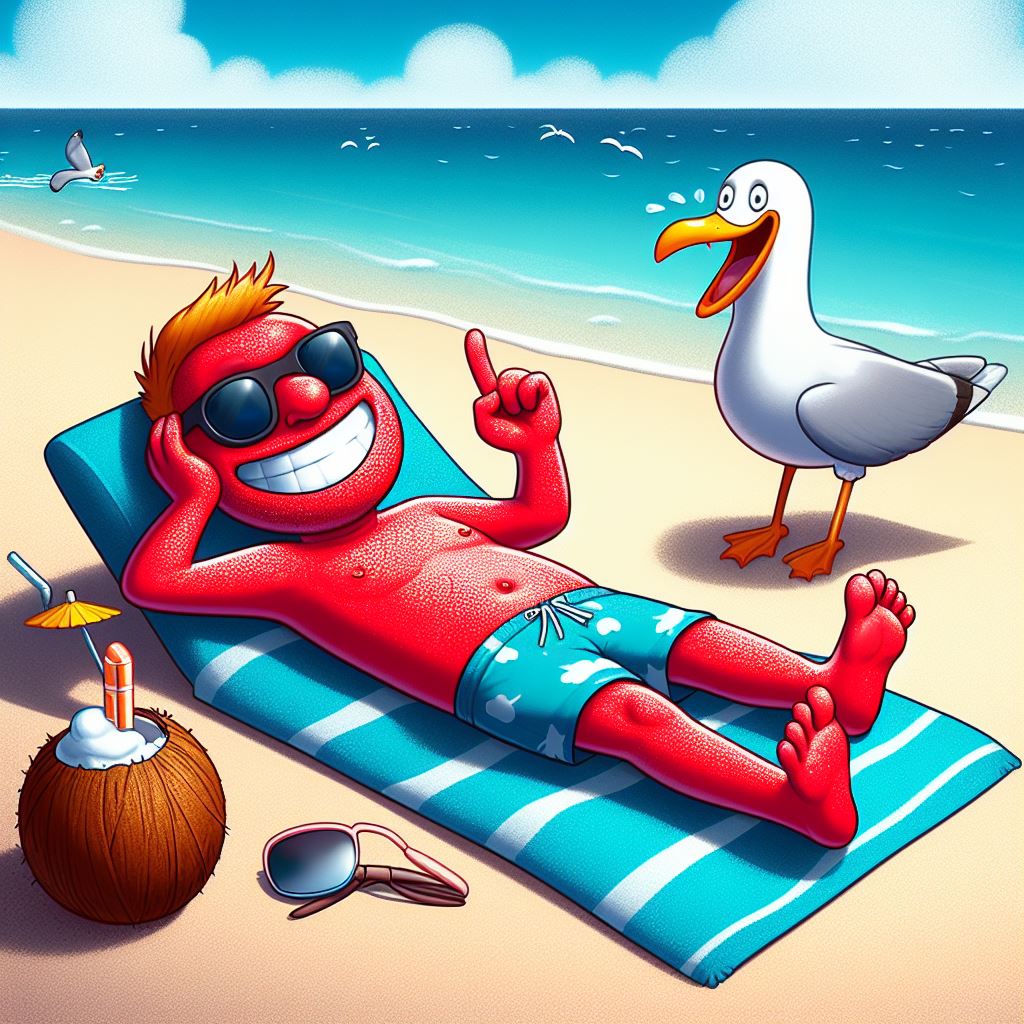 Summer on the Costa del Sol - cartoon of a sunburnt person laying on the beach