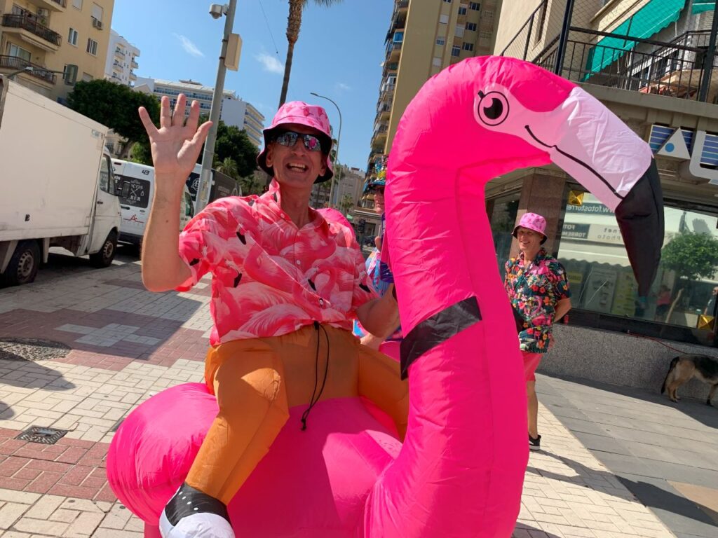 A pink flamingo going to Torremolinos Pride 2024