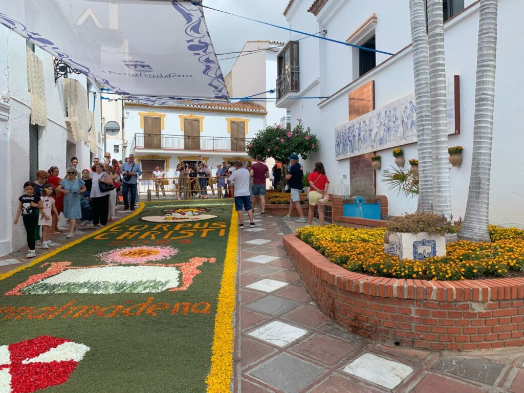 Corpus Christi in Benalmadena Pueblo 2024 flower carpet in Calle Real