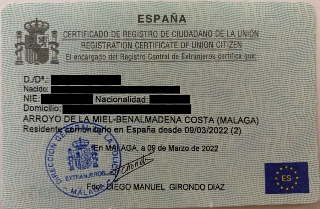 Green NIE,  the EU-citizen residence permit for Spain