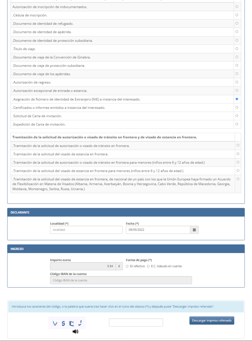 NIE documents proof of payment