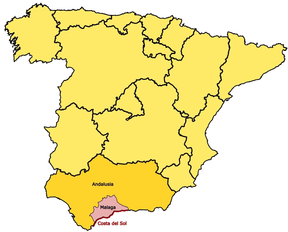 Costa del Sol in the map of Spain