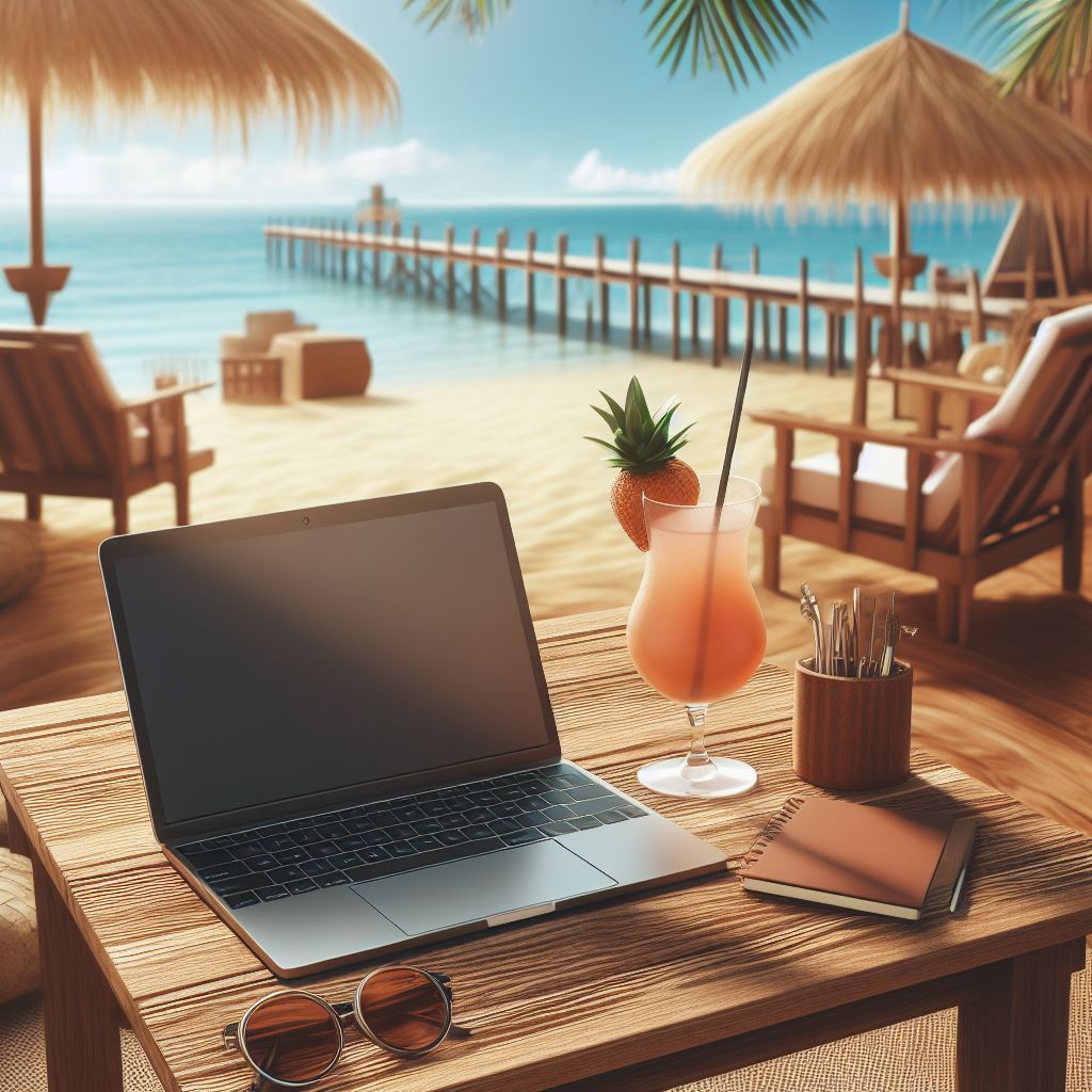 Visa to live in Spain - computer in the beach