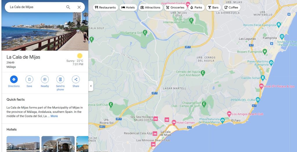 Costa del Sol using Google Maps - La Cala de Mijas