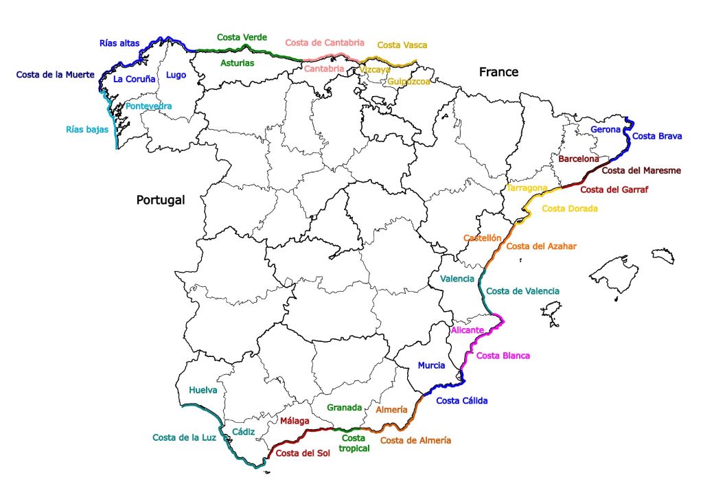 Spanish Costas - map of the coasts of Spain