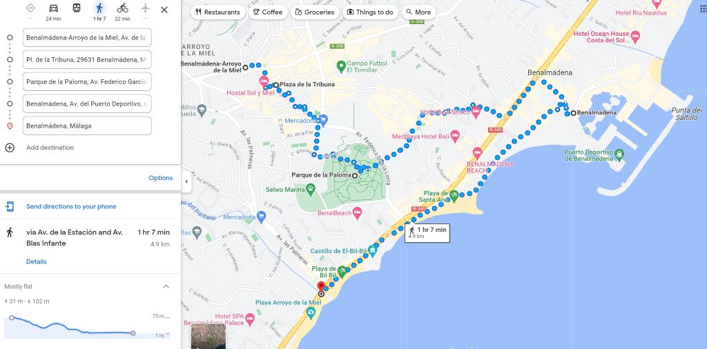 Costa del Sol using Google Maps - walking route