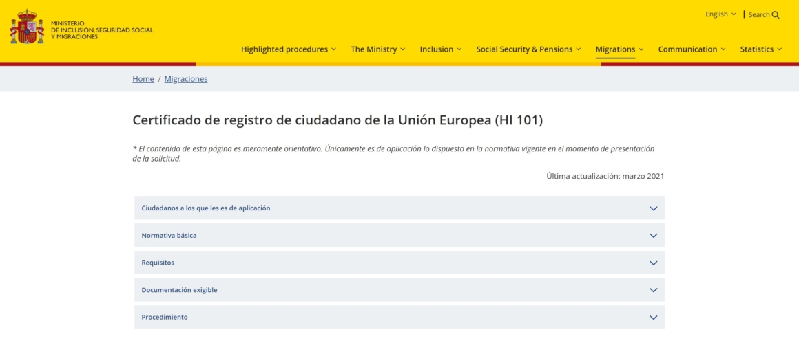 documents and fee for EU citizens residence in Spain