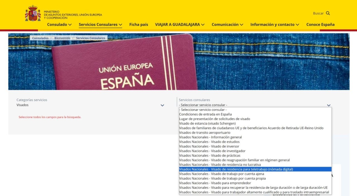 getting a Visa to live in Spain - page about visas of a Spanish Consulate