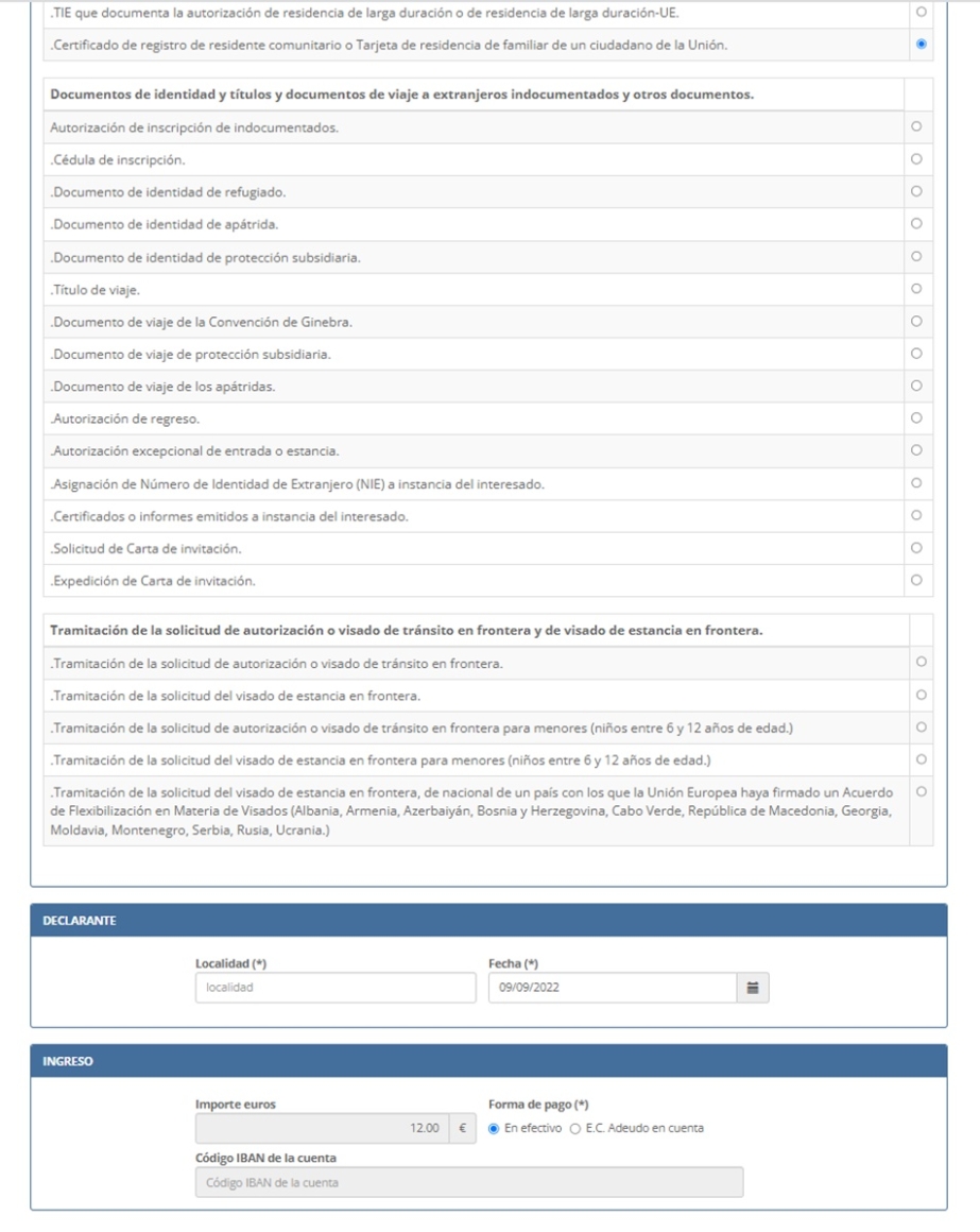 finding the list of Documents and fee for non-EU citizens residence in Spain