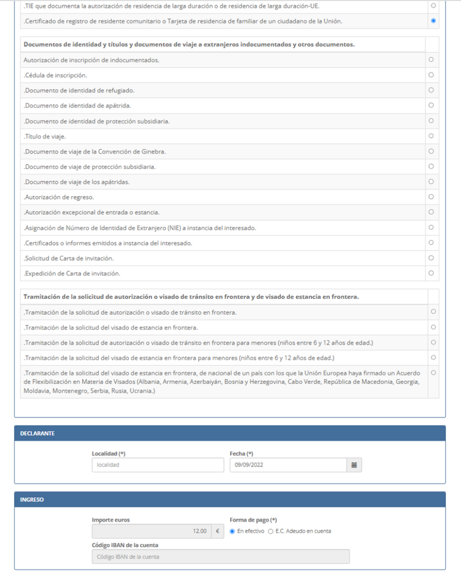 documents and fee for EU citizens residence in Spain