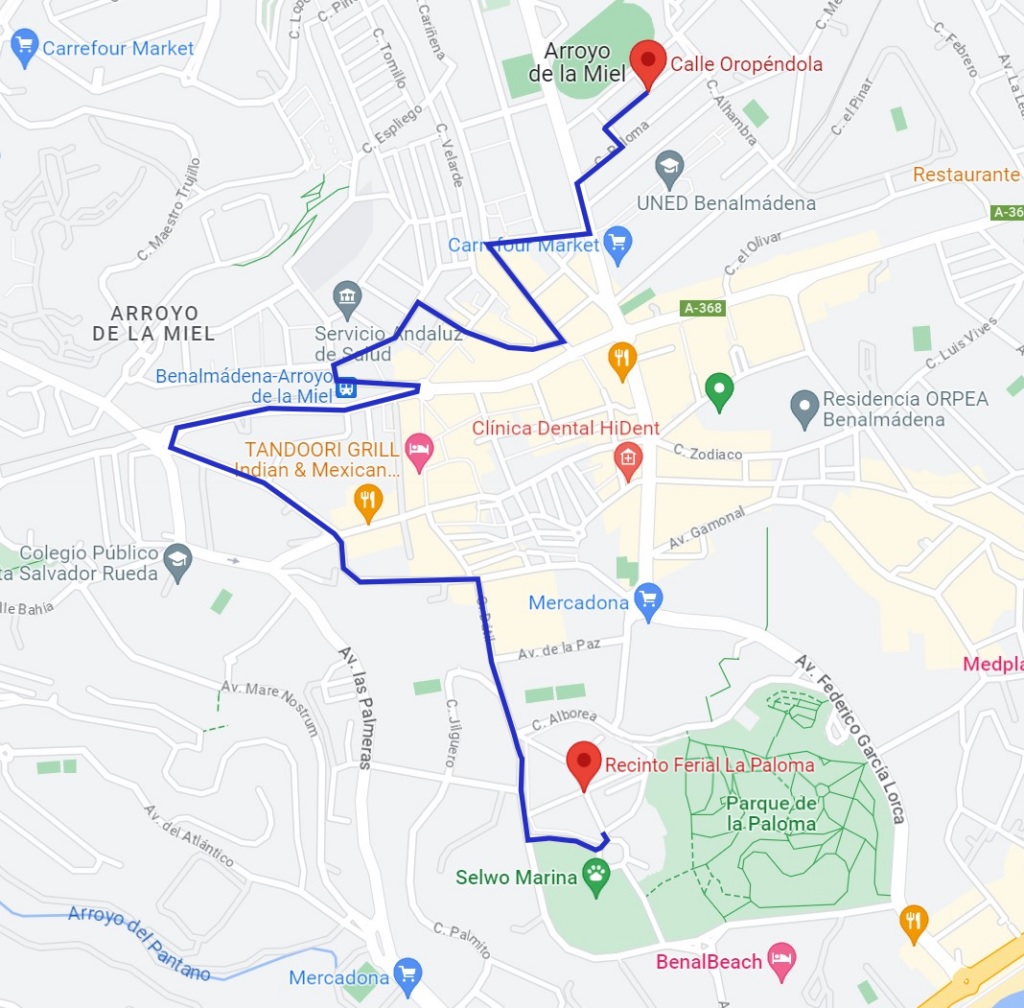 map of the route of Romeria de San Juan 2023